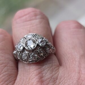 Antique Platinum 1.63 CTW Diamond Bombe Ring